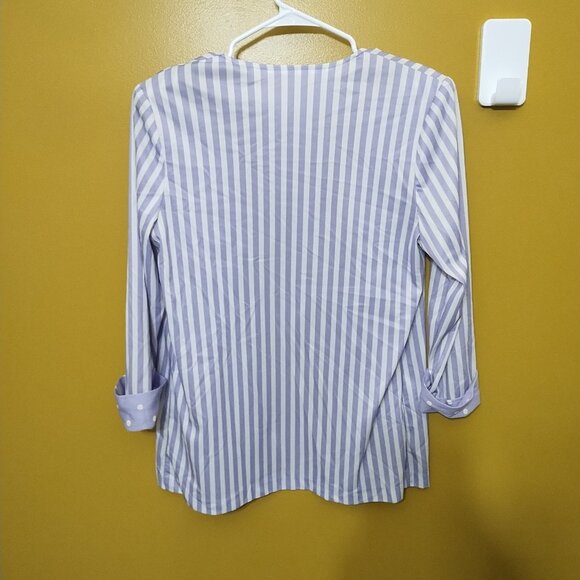 VTG 80s Lady Blair Lightweight Long Cuffed Slv Striped Open Front Blazer M Lilac - Picture 5 of 5